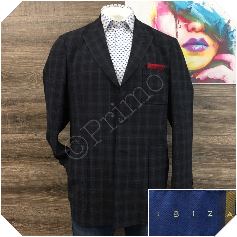 IBIZA Mens Blazer Sport Coat Casual Jacket Size 42R Seersucker Wool Suit‎